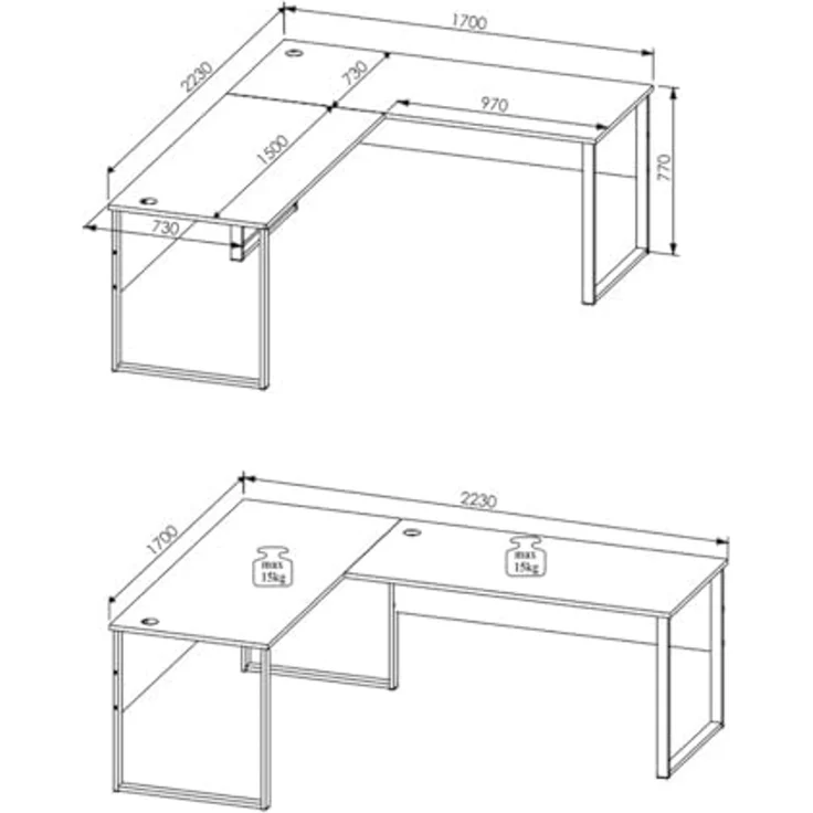 Eckschreibtisch >Memphis< in Weiß / Artisan / silber - 223x77x170 (BxHxT) – Bild 3