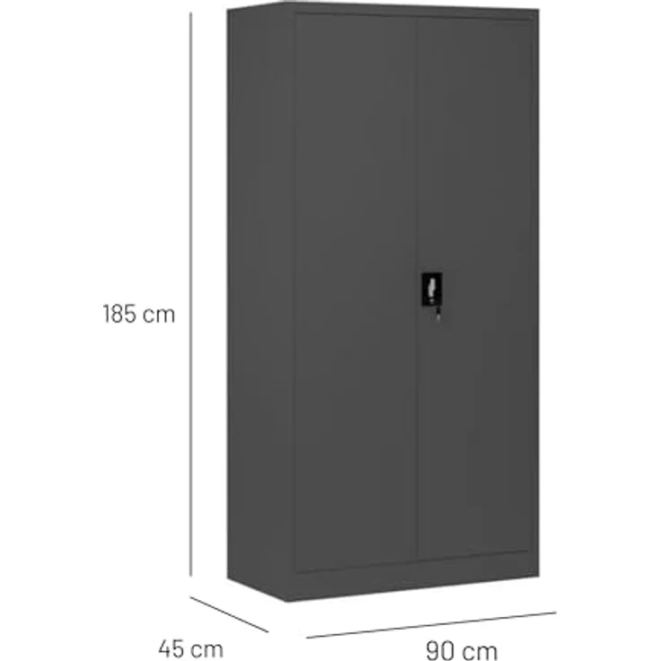 Domator Metallschrank 185 x 90 x 45 cm | Aktenschrank Abschließbar mit Kleiderstange, Pulverbeschichtung | Aufbewahrungsschrank Umkleideschrank Spind Kleiderstange | Anthrazit – Bild 3