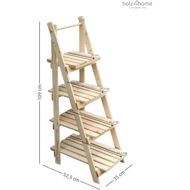 holz4home® Pflanzentreppe Pflanzleiter mit 4 Ablagen I Blumentreppe aus Tannenholz, Klappbar – Bild 2