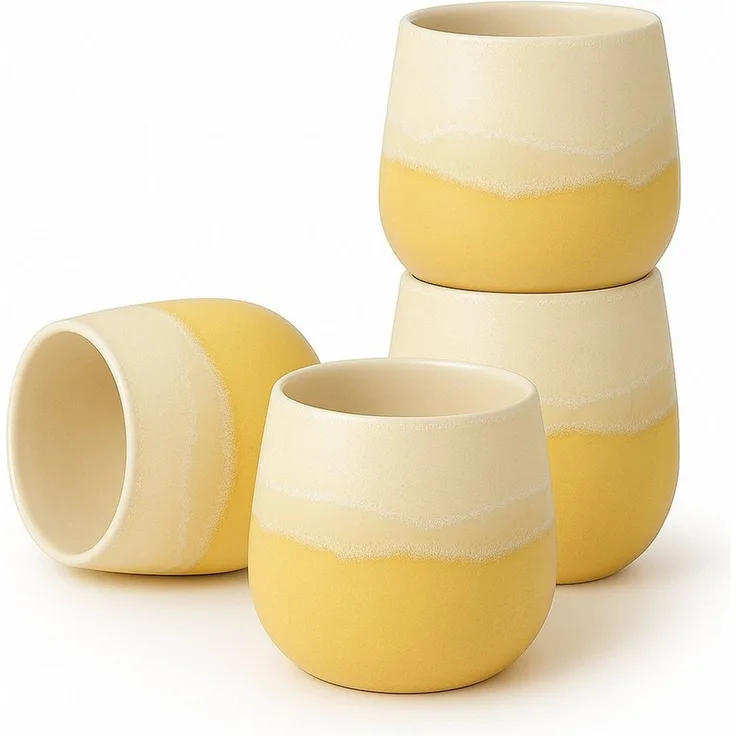 Goodwei Teeglas Japanisches Teebecher Set "Fuji Yellow", modernes Design, 4-tlg, Keramik