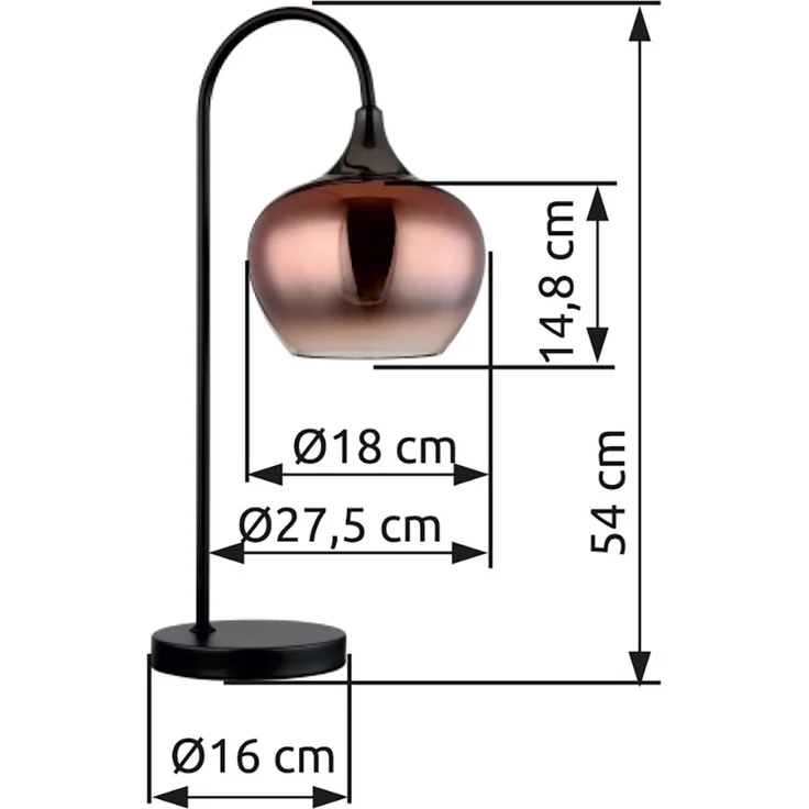 Tischleuchte, Glas kupfer, schwarz-matt, H 54 cm – Bild 7