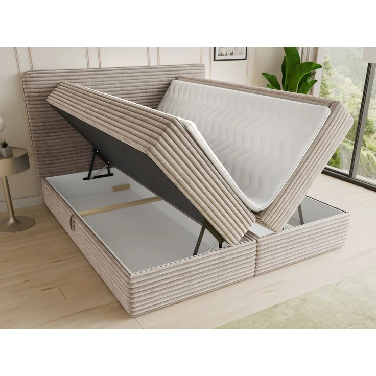 Boxspringbett Mollo mit 2 Bettkästen, Doppelbett mit Bonell-Matratze und Topper, Polsterbett in weichem Cordstoff, Bett, Bettgestell für Schlafzimmer (Beige (Tilia 03), 140 x 200 cm) – Bild 3