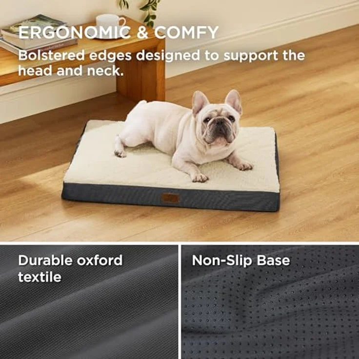 BEDSURE orthopädisches Hundebett kleine Hunde - 76 x 51 x 7.6 cm Hundekissen flauschig Hundematte waschbar Hundematratze in grau für kleine Hunde – Bild 5