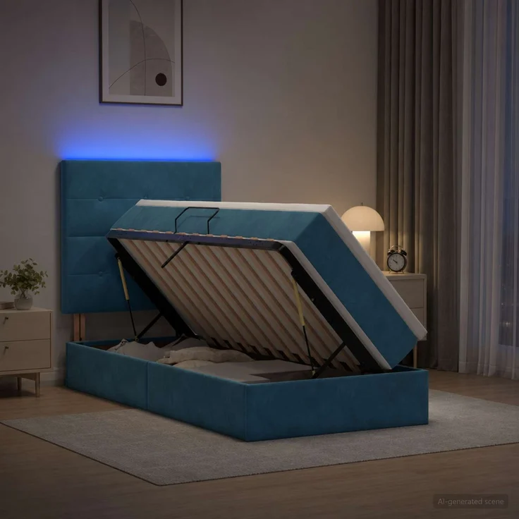 vidaXL LED-Speicherbett mit Matratze Dunkelblau 100 x 200 cm Samt 3460114 – Bild 4