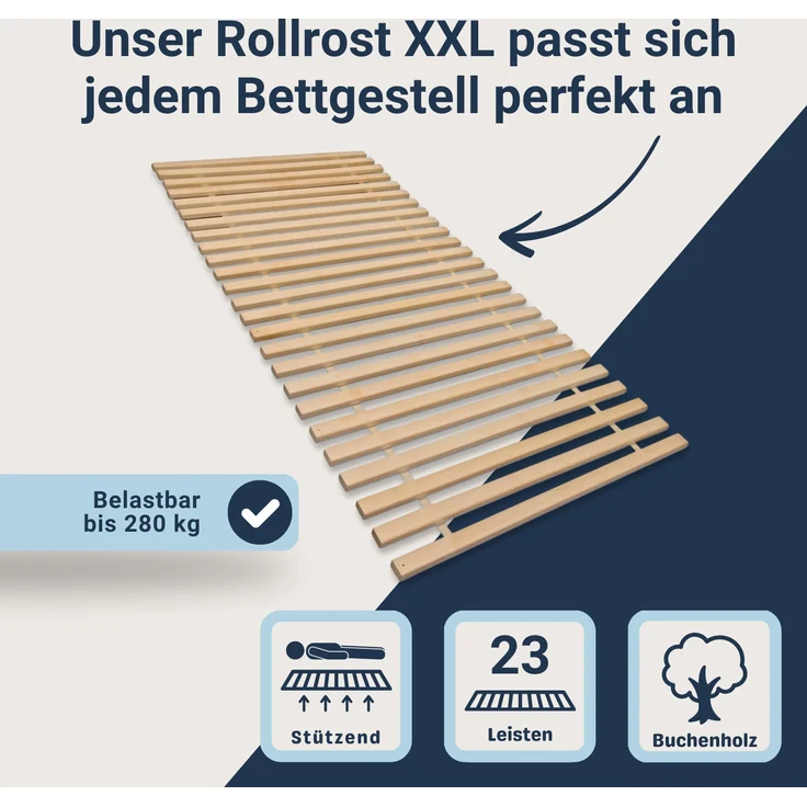 Madera XXL –Rollrost mit 23 extra stabilen Leisten aus massivem Buchenholz, belastbar bis ca. 280 kg, Größe: 60x120 – Bild 2