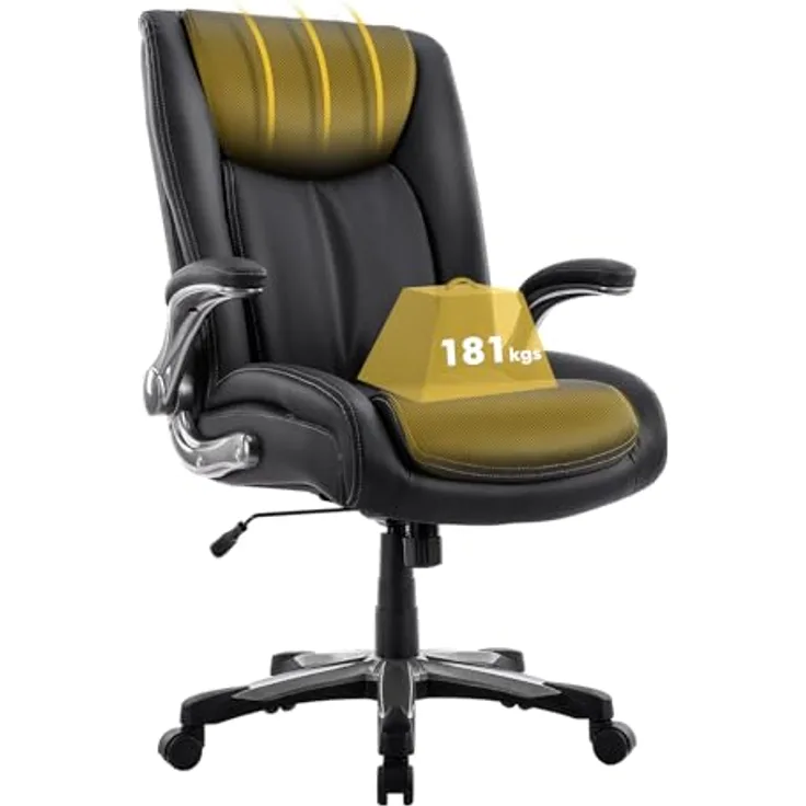 COLAMY Chefsessel Bürostuhl 181kg, Großer Ergonomischer Chefsessel Leder, Breiter Sitz, Klappbare Armlehnen, Höhenverstellbar für das Homeoffice, Schwarz