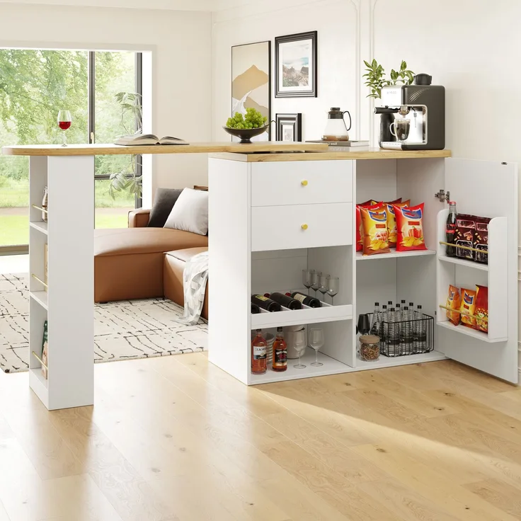 Modularer Schrank L-förmig 360° drehbar MDF Holzoptik Stauraum Schubladen Regale Weiß-Natur