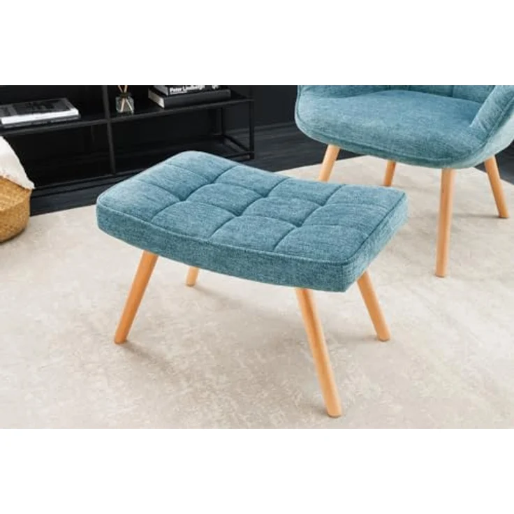 riess-ambiente Fußhocker SCANDINAVIA blau / natur (Einzelartikel, 1 St), Wohnzimmer · Strukturstoff · Massivholz · Scandinavian Design – Bild 7