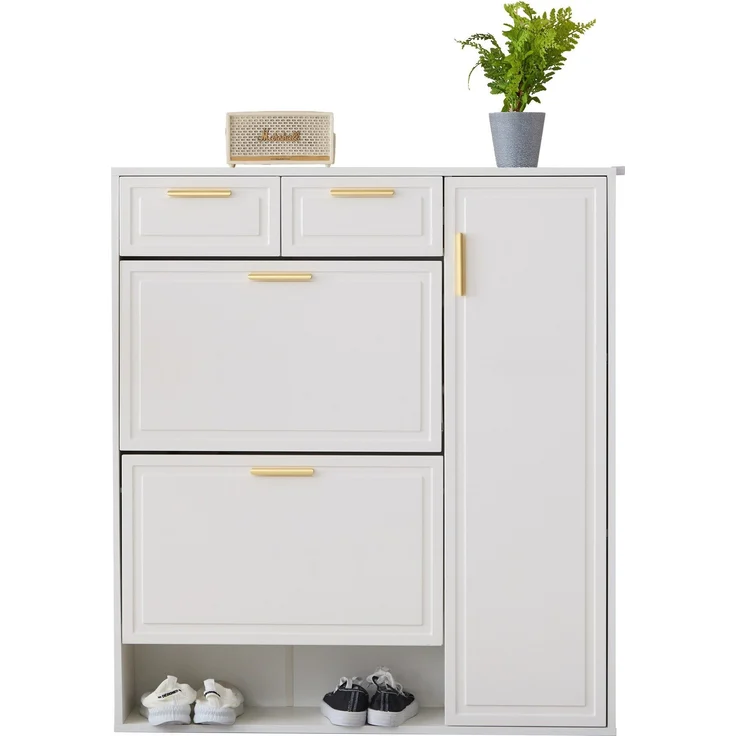 Schuhschrank, Schuhkipper mit Schubladen, Breite 95 cm, 2 Schubladen, 1 Türen, 2 Klappen, 1 offene Fächern – Bild 1