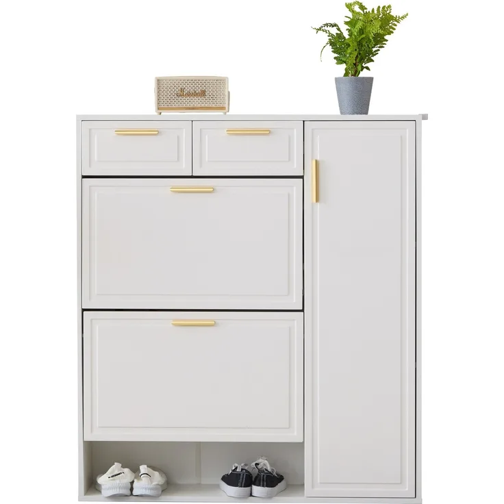 Schuhschrank, Schuhkipper mit Schubladen, Breite 95 cm, 2 Schubladen, 1 Türen, 2 Klappen, 1 offene Fächern