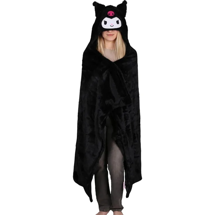 Sarcia. eu Tagesdecke Hello Kitty und Kuromi Schwarze Tagesdecke,Kapuze,Plüsch,120x150 cm