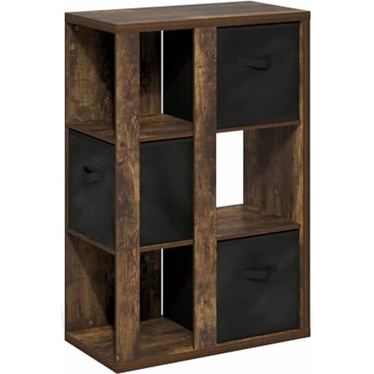 Furinno Viola 3-stöckiges Offenes Regal, Bücherregal, Aufbewahrungsorganizer mit Aufbewahrungsboxen, Amber Pine/Schwarz – Bild 8
