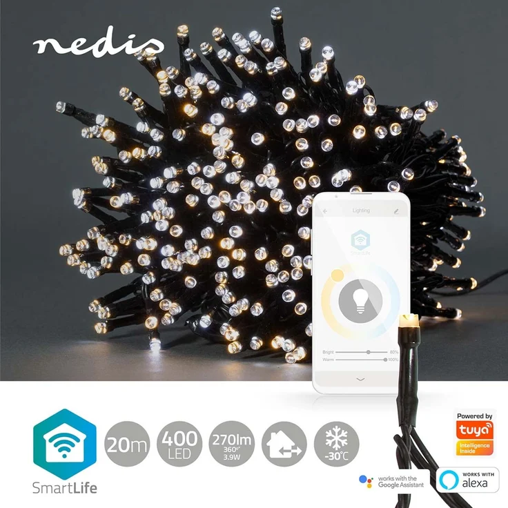 NEDIS SmartLife Weihnachtsbeleuchtung Schnur Wi-Fi Warm bis kühlen weiß 400 LED's 20.0 m Android™ / IOS – Bild 2
