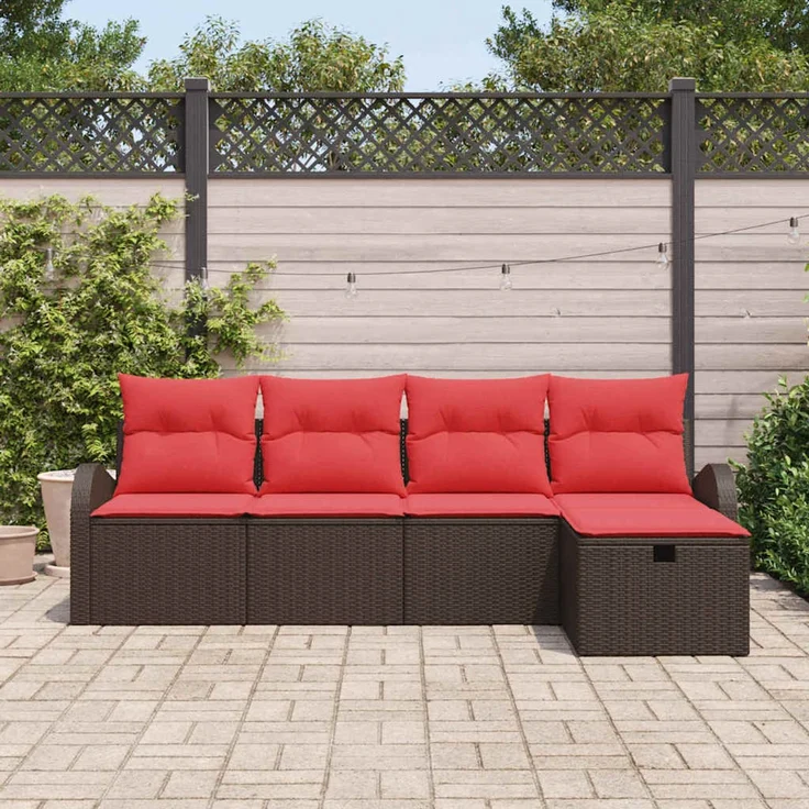 vidaXL Sofa Set 5 stk. 5-Sitzer Braun und Rot Poly-Rattan 3359063 – Bild 3