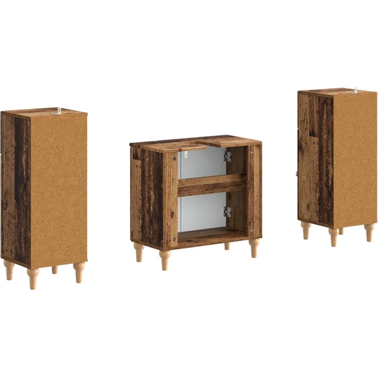 vidaXL 3-teiliges Badezimmer-Schranksystem ALKMAAR 3 stk. Altholz 3417997 – Bild 5