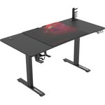ULTRADESK Level | Ergonomischer Gaming-Schreibtisch mit elektrischer Höhenverstellung | Interner Speicher für 2 Einstellungen | Steckdosenleiste, XXL-Mauspad | Stahlgestell, Rotes Pad, 140x66 cm