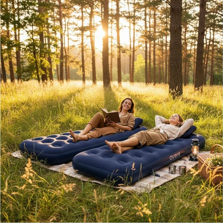 Avenli Luftmatratze Luftbett Camping für 1 Person 2 x 191 x 73x22 cm Single-Size, (aufblasbar Ideal als Reisebett oder Isomatte, 1-St, Set mit Luftpumpe und Kissen), Indoor und Outdoor mit beflockter Oberfläche – Bild 3