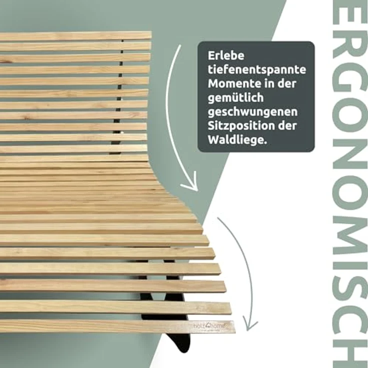holz4home Waldliege aus Kiefernholz, ergonomische Gartenliege mit stabilen Metall-Standbeinen, 148x152x105 cm – Bild 4