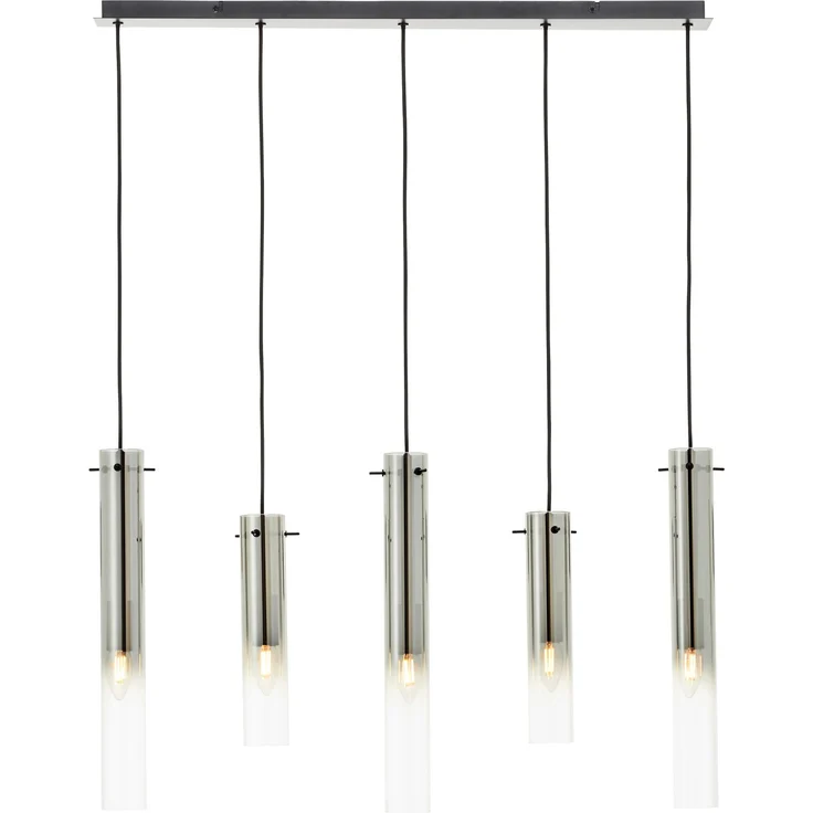 Brilliant Pendelleuchte Glasini 5-flammig, Schwarz Matt, 119 cm x 95 cm, dimmbar, Kürzbares Kabel