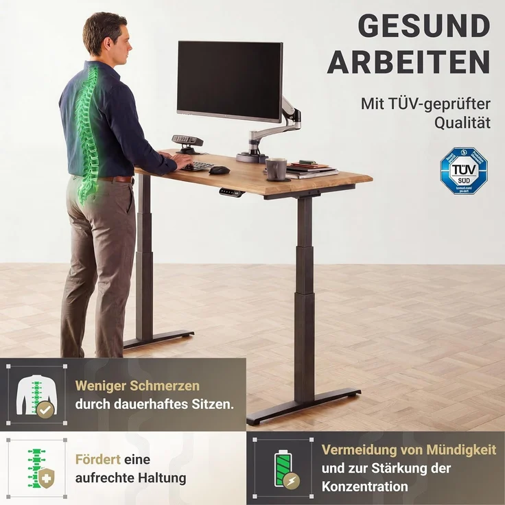 boho office® Basic Line - elektrisch stufenlos höhenverstellbarer Schreibtisch in Silber mit Memory-Funktion sowie einstellbaren Kollisionsschutz und Soft-Start/Stop – Bild 2