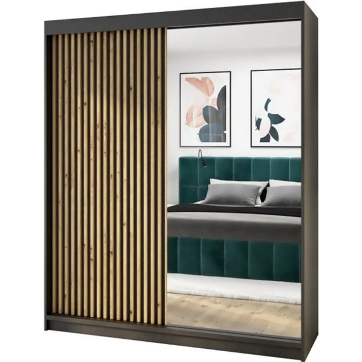 A&J MöbelLand GmbH Schiebetürenschrank MITI 2-türig Schrank mit Spiegel (Kostenlose Lieferung –nur für kurze Zeit! TOP ANGEBOT! Geräumiger Schrank mit viel Stauraum:6 Regalen und 1 Kleiderstange – -ideal zur Aufbewahrung von Kleidung und Accessoires. T... – Bild 4