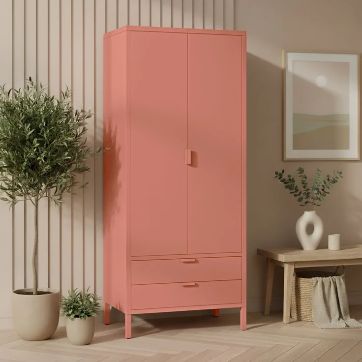 skølm 'Ituri' Kleiderschrank mit 2 Schubladen, Metall, 170x45x80 cm, terrakotta, Garderobe mit 4 Fächern und 2 Kleiderstangen – Bild 8