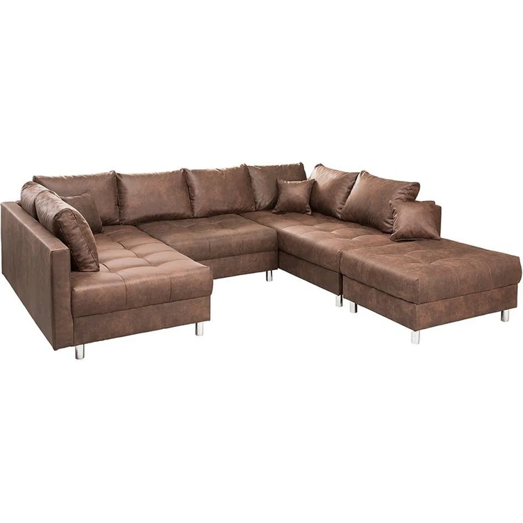 riess-ambiente Wohnlandschaft KENT 305cm antik braun - Federkern, modern, inkl. Hocker u. Kissen, Set 2 Teile, Wohnzimmer · XXL · U-Form · Federkern · Microfaser · Hocker & Kissen – Bild 2