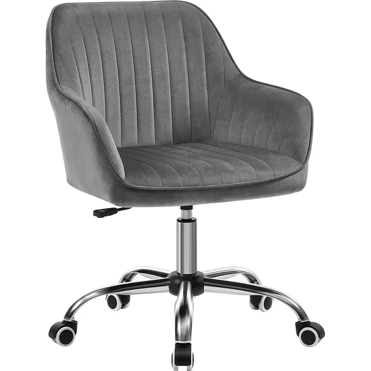 SONGMICS Bürostuhl, Drehstuhl mit Samtbezug, Schaumstoffpolsterung, höhenverstellbar, für Arbeitszimmer, Bar, hellgrau OBG012G01