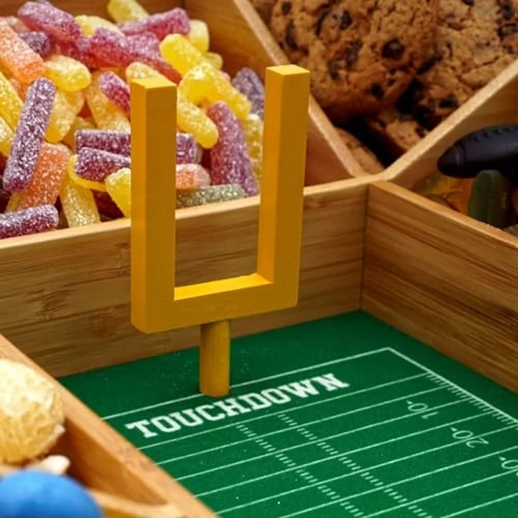40YARDS Servierschale American Football Snack Stadium aus Bambus Holz + Filz-Spielfeld, Bambus Holz, (12-tlg), Filz-Spielfeld mit Markierungen & 2x Field Goals, Größe: 50 x 36 cm – Bild 3
