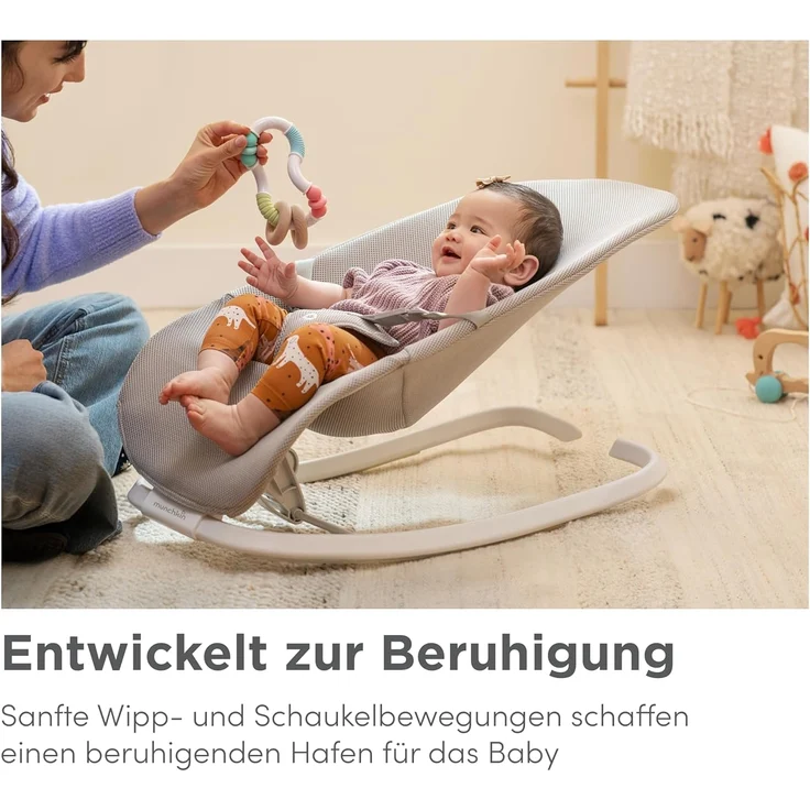 Munchkin 2-in-1 Spring Babywippe & Schaukel| Babyschaukel mit 3 Liegepositionen | Babywippe ab Geburt, flach zusammenklappbar | Baby Essentials | Grau – Bild 3
