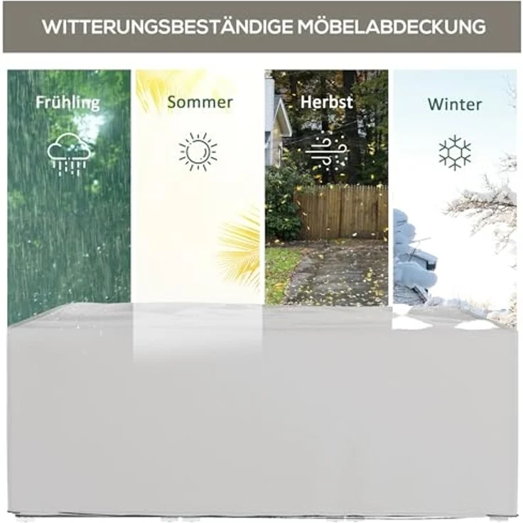 Outsunny Gartenmöbel-Schutzhülle mit wetterfesten Ösen und Kordelstopper (Abdeckung, 1-St, Abdeckplane), für Terrassenmöbel Abdeckhülle 210 x 140 x 80 cm Grau – Bild 5