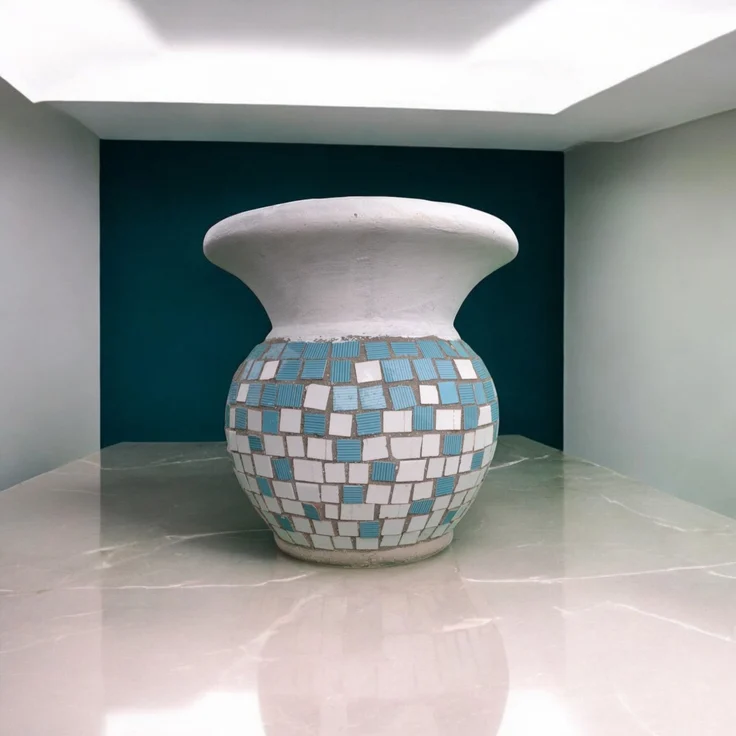 Magnolia S Vase Mosaikdesign Hell Blau – Höhe 34 cm – Ø 34 cm – Handgefertigt aus Beton & Keramik-Mosaik – Bild 3