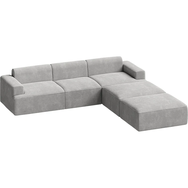 skølm 'Freki' Cloud Sofa 3 Sitzer mit 2x Hocker, Vollschaumcouch mit Federkern und Vakuum-Kompression, kein Aufbau erforderlich, mit 3 Kissen, Cord grau – Bild 8