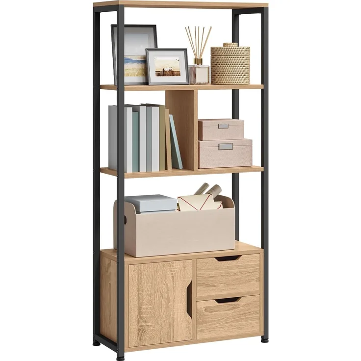 Standregal Bücherregal mit Schrank 58 x 24 x 120 cm eiche hell