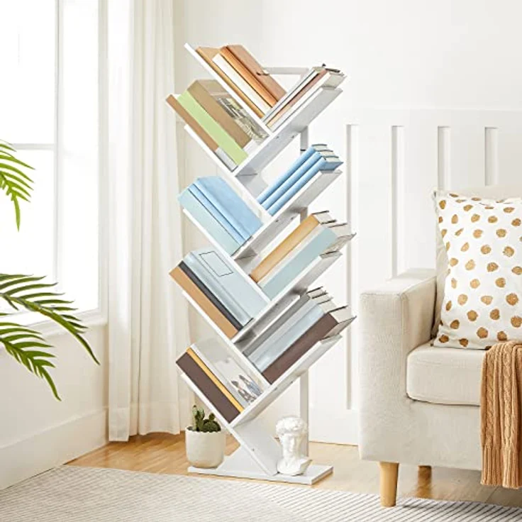 HOOBRO Bücherregal, Standregal in Baumform, bodenstehendes Bücherregal mit 9 Ebenen, Bücherregal für das Heimbüro, zur Aufbewahrung von Büchern, CDs, stark und stabil, für Wohnzimmer, Weiß EWT08SJ01G1 – Bild 3
