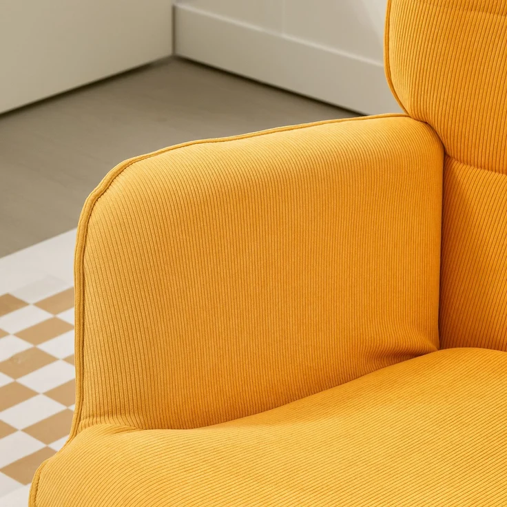 Ohrensessel mit Hocker, Relaxsessel, Polstersessel in Kordoptik, Loungesessel, Armlehnstuhl mit Holzbeine, Fernsehsessel für Wohnzimmer, Orange--Orange--72x80x101cm--YOUDENOVA – Bild 8