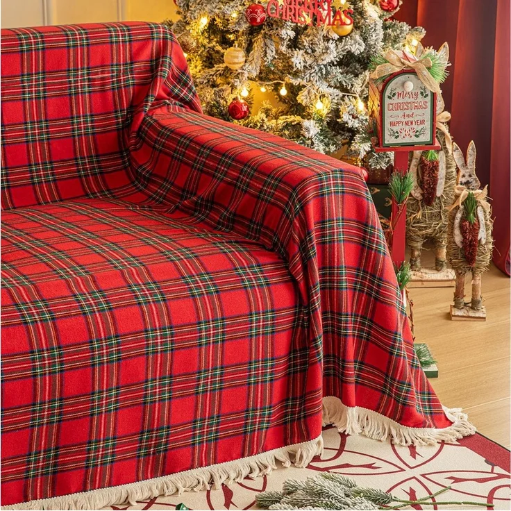 BTTO Sofaschoner Sofahusse Sofadecke mit Quasten, Weihnachten kariert,Weich Wohndecke, Sofadecke,Bettdecke,Babydecke – Bild 4