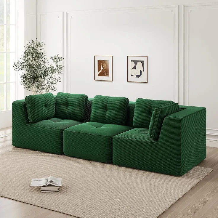 3-Sitzer-Sofa Ecksofa Cordstoff Polsterung Armlehnen Grün 3-Sitzer