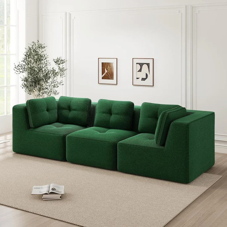 3-Sitzer-Sofa Ecksofa Cordstoff Polsterung Armlehnen Grün 3-Sitzer – Bild 1