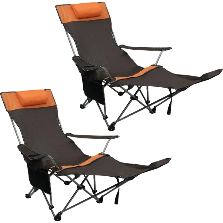 Coemo 2er Set Tragbarer Liegestuhl, Campingliege mit Getränkehalter Braun – Bild 1