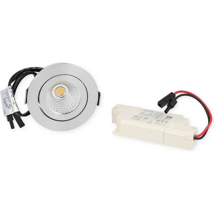 Brumberg Outdoor LED Einbaustrahler-Set inkl. Konverter, IP65, rund, 230V, 6W 3000K 650lm 38°, schwenkbar 30°, dimmbar, Alu – Bild 4