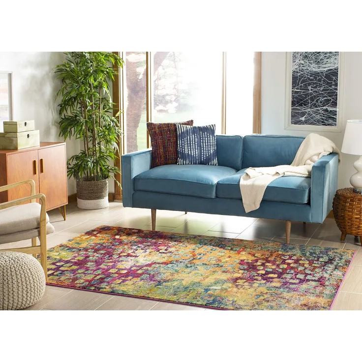 SAFAVIEH Boho Teppich für Wohnzimmer, Esszimmer, Schlafzimmer - Monaco Collection, Kurzer Flor, Pink und Multi, 200x300 cm
