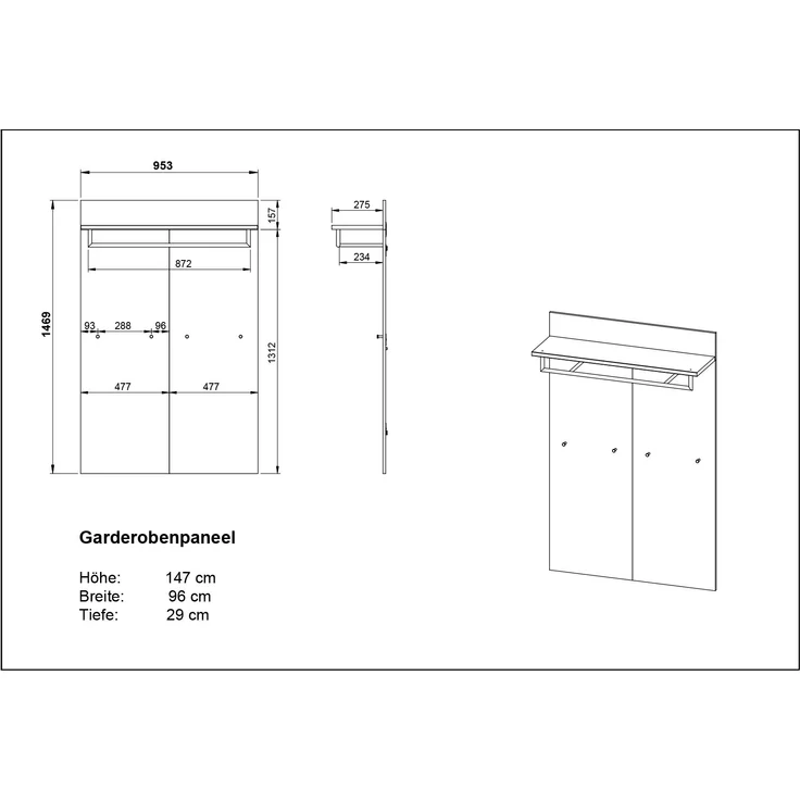 Garderobenpaneel >M-407< (BxHxT: 96x147x29 cm) in weiss | braun – Bild 4