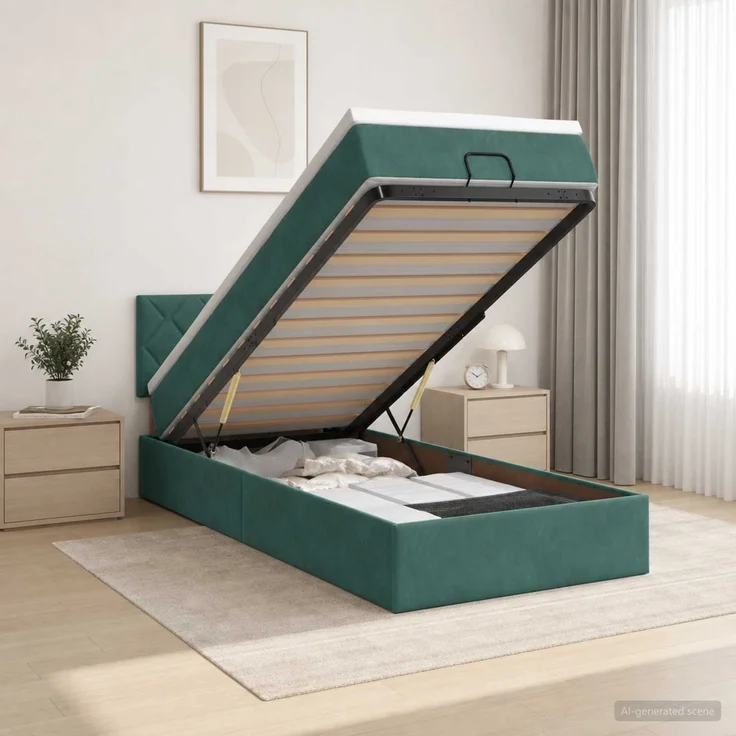 vidaXL Ottoman-Bett mit Matratze und LED Dunkelgrün 90 x 200 cm Samt 3457188 – Bild 5
