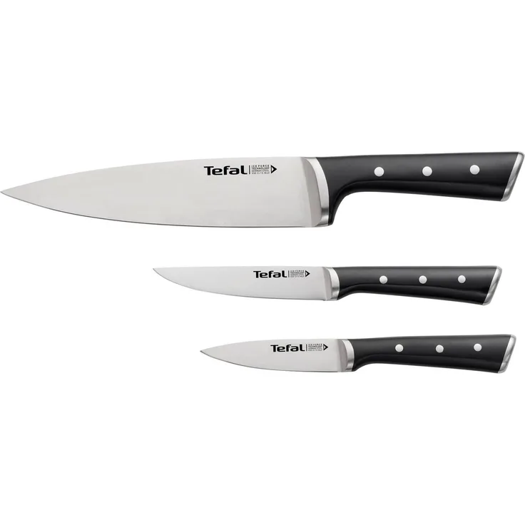 Tefal 'K2323S Ice Force' 3-teiliges Messer-Set, Edelstahl schwarz, 9 cm / 11 cm / 20 cm