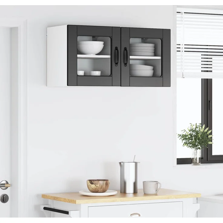 vidaXL Wandglas-Schrank PORTO 2 stk. Schwarz 40 x 31 x 40 cm 885188 – Bild 4