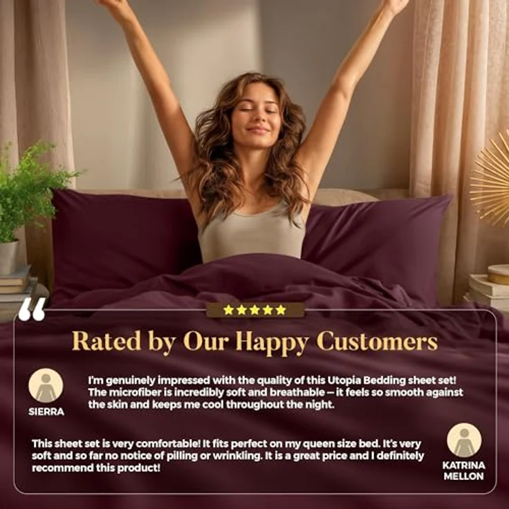Utopia Bedding California-King-Bettwäsche-Set, 4-teilig, gebürstete Mikrofaser, schrumpft und lichtbeständig, pflegeleicht (Kingsize, Burgunderrot) – Bild 10