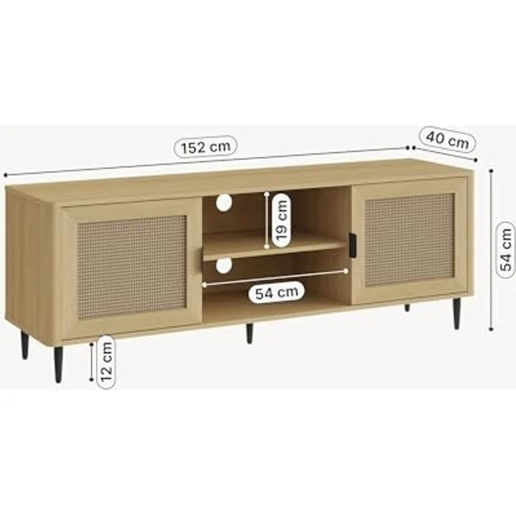 Fernsehschrank Lukhomso 152x40x54 cm Eicheoptik/Rattanoptik [en. casa] – Bild 2