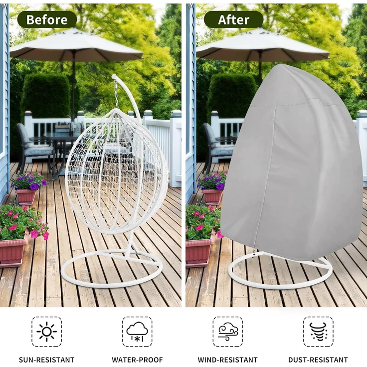 Hängesessel Schutzhülle 230 × 115 cm UV resistent, Wasserdicht, Reißverschluss, Grau, Outdoor Single Chair – Bild 2