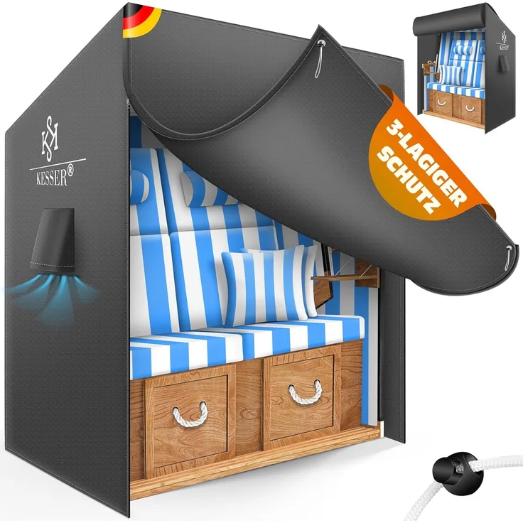 KESSER® Premium Strandkorb Schutzhülle mit Belüftungsöffnungen, Wasserdicht, Winterfest, UV-Beständiges, Reißfest, 600D Oxford Gewebe Abdeckung, Anthrazit, 160 x 120 x 90 cm